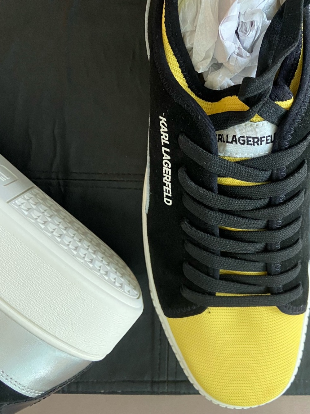 Karl Lagerfeld size 11.5 Yellow, Black and White Sneakers